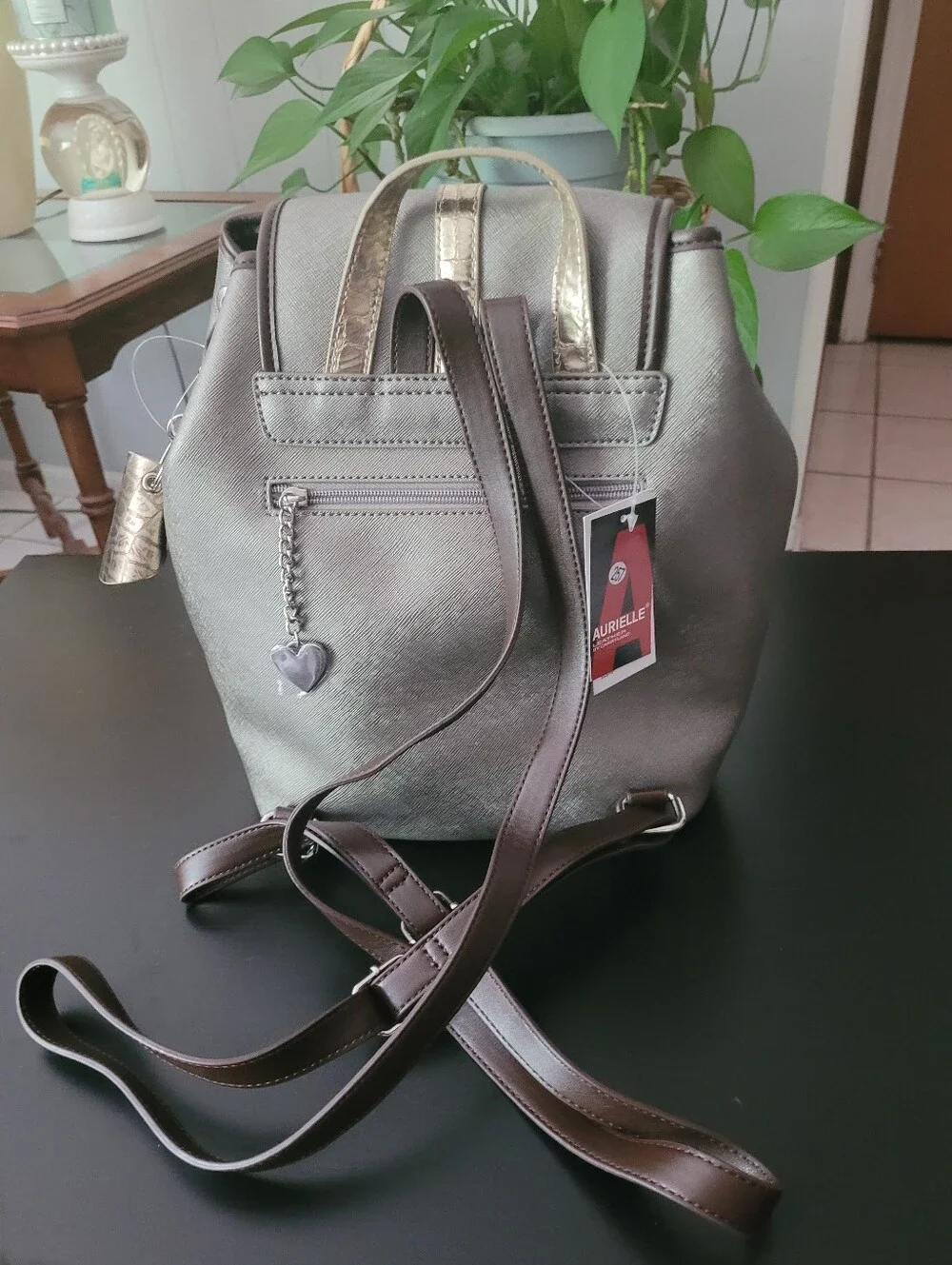Aurielle Metallic Gray Women's Backpack Purse - Sleek Leather Croc-Accent Design